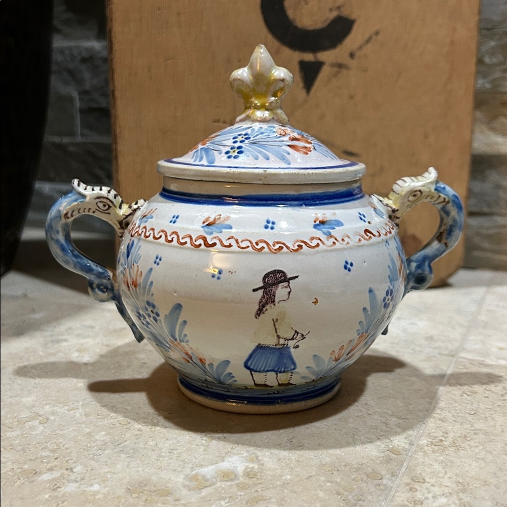 SOLD- Henriot Quimper France Covered Ceramic Sugar Bowl
